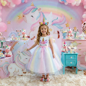 Vestido Mini Miss Temático Unicornio - Colorido - Arco iris - Leveza e Elegância para Meninas | Bebeloo Kids