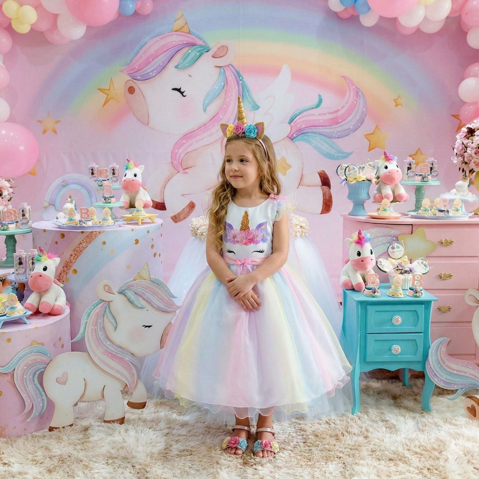Vestido Mini Miss Temático Unicornio - Colorido - Arco iris - Leveza e Elegância para Meninas | Bebeloo Kids