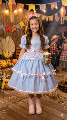 Vestido Junino Mimadine Luxo Stefanny Azul Bebe - Leveza e Elegância para Meninas | Bebeloo Kids