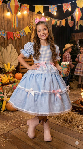 Vestido Junino Mimadine Luxo Stefanny Azul Bebe - Leveza e Elegância para Meninas | Bebeloo Kids