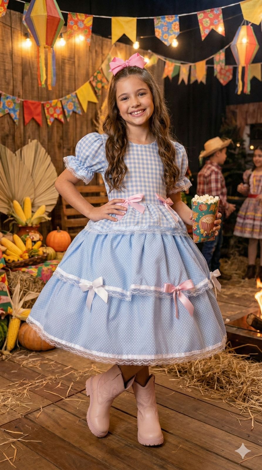Vestido Junino Mimadine Luxo Stefanny Azul Bebe - Leveza e Elegância para Meninas | Bebeloo Kids