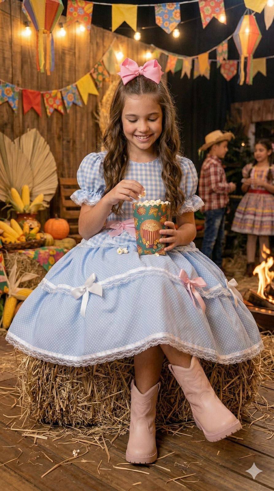 Vestido Junino Mimadine Luxo Stefanny Azul Bebe - Leveza e Elegância para Meninas | Bebeloo Kids