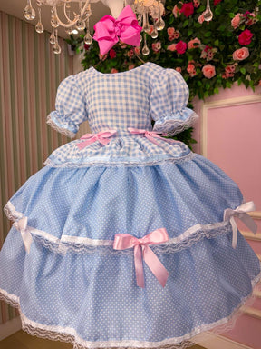 Vestido Junino Mimadine Luxo Stefanny Azul Bebe - Leveza e Elegância para Meninas | Bebeloo Kids
