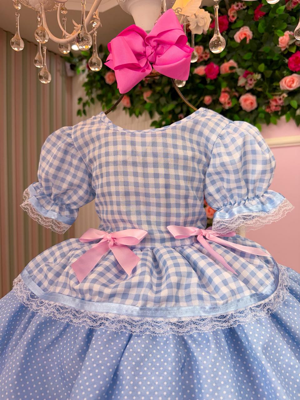 Vestido Junino Mimadine Luxo Stefanny Azul Bebe - Leveza e Elegância para Meninas | Bebeloo Kids