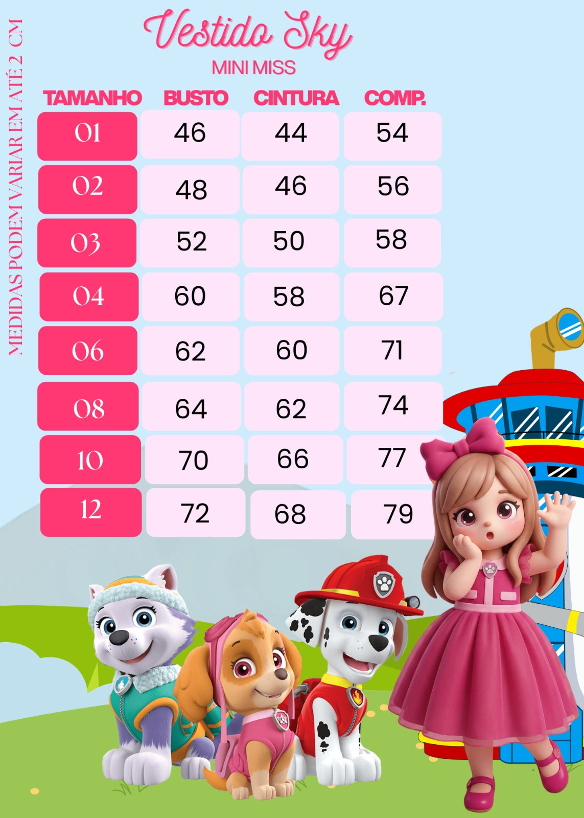 Vestido Mini Miss Temático Patrulha Canina - Sky - Leveza e Elegância para Meninas | Bebeloo Kids