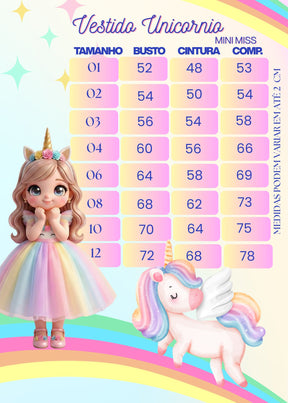 Vestido Mini Miss Temático Unicornio - Colorido - Arco iris - Leveza e Elegância para Meninas | Bebeloo Kids