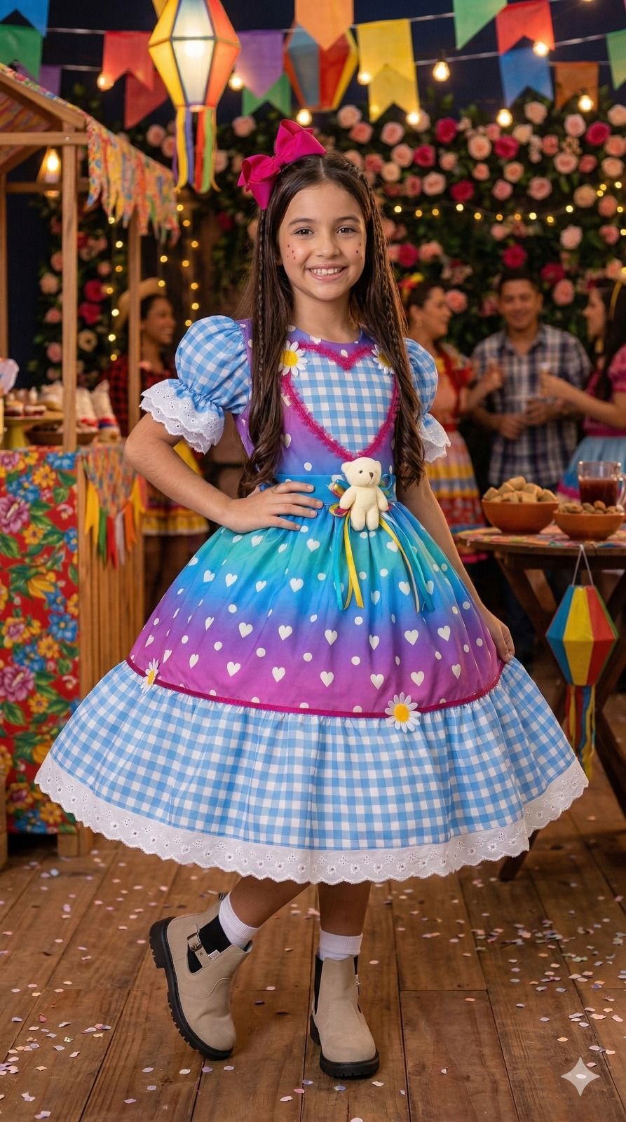 Vestido Marie Junino Luxo Ursinho do Sertão Azul - Leveza e Elegância para Meninas | Bebeloo Kids