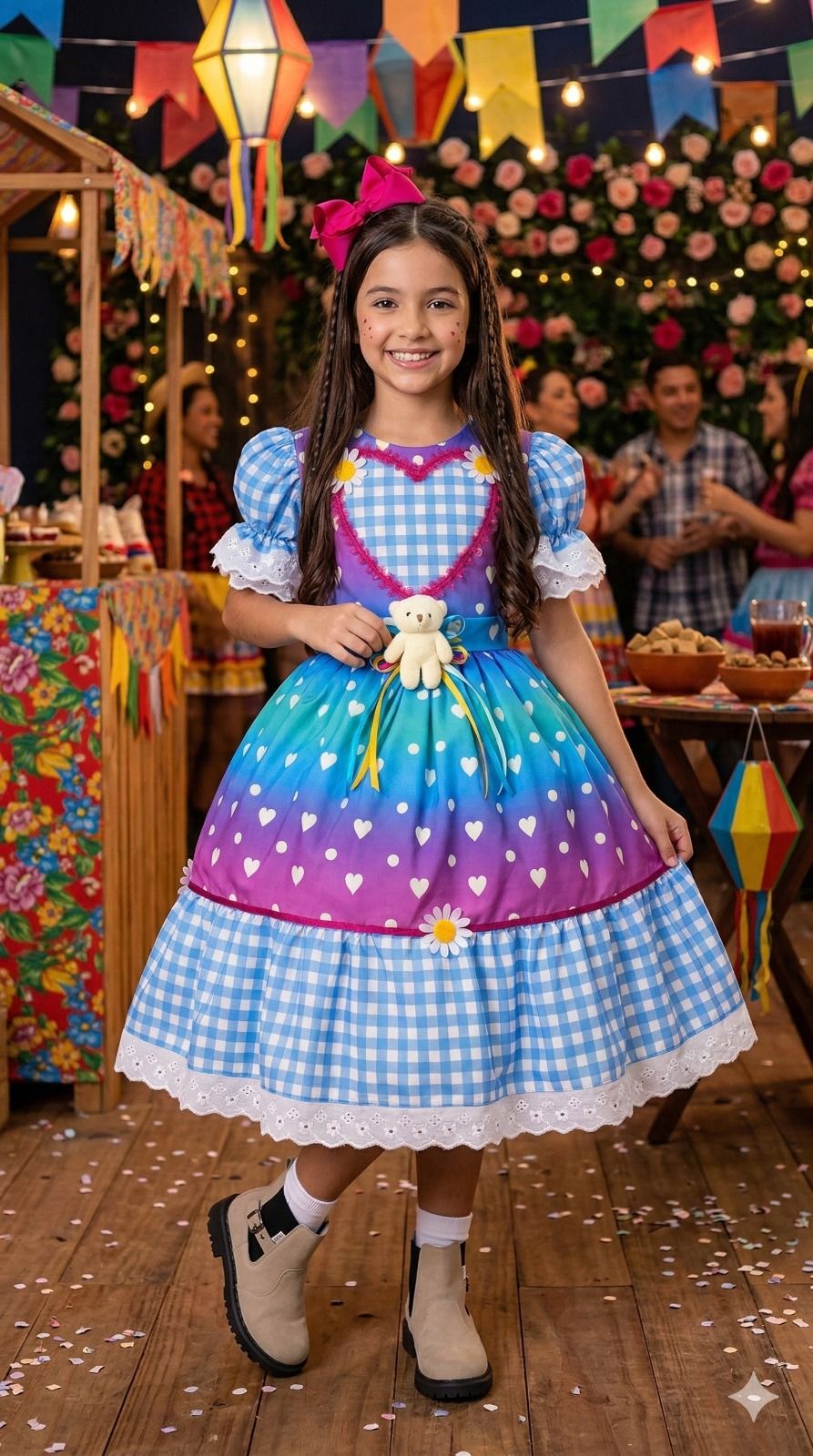 Vestido Marie Junino Luxo Ursinho do Sertão Azul - Leveza e Elegância para Meninas | Bebeloo Kids