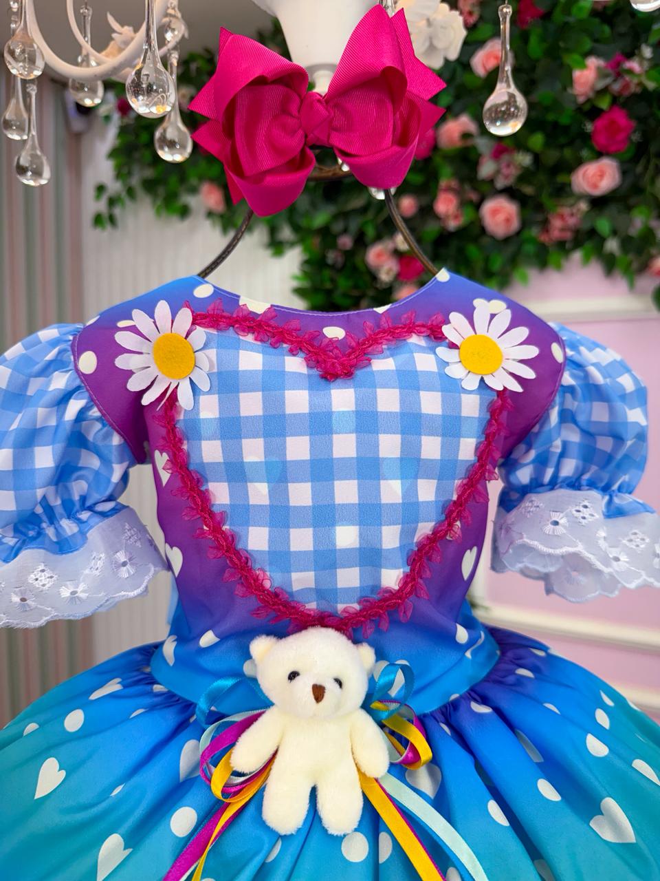 Vestido Marie Junino Luxo Ursinho do Sertão Azul - Leveza e Elegância para Meninas | Bebeloo Kids