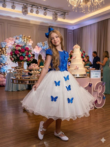 Vestido Juvenil - Midi Vila Lele Sabrina Azul Royal e Off - Leveza e Elegância para Meninas | Bebeloo Kids