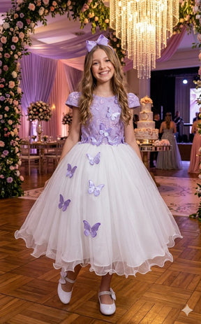 Vestido Juvenil - Midi Vila Lele Sabrina Lilas e Off - Leveza e Elegância para Meninas | Bebeloo Kids