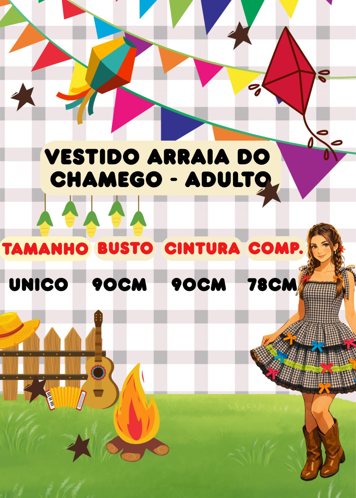 Vestido Banana Club Junino Luxo Adulto Arraia do Chamego Preto (VESTJUBANCHAJU)