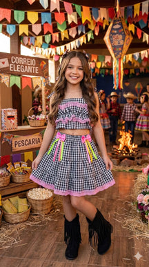 Conjunto Junino Banana Club Luxo Charme do Arraiá Preto - Estilo Delicado para o Dia a Dia | Bebeloo Kids