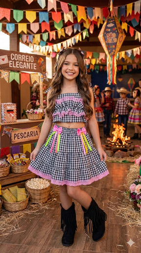 Conjunto Junino Banana Club Luxo Charme do Arraiá Preto - Estilo Delicado para o Dia a Dia | Bebeloo Kids