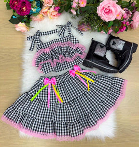 Conjunto Junino Banana Club Luxo Charme do Arraiá Preto - Estilo Delicado para o Dia a Dia | Bebeloo Kids