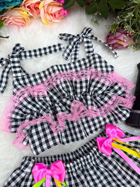 Conjunto Junino Banana Club Luxo Charme do Arraiá Preto - Estilo Delicado para o Dia a Dia | Bebeloo Kids