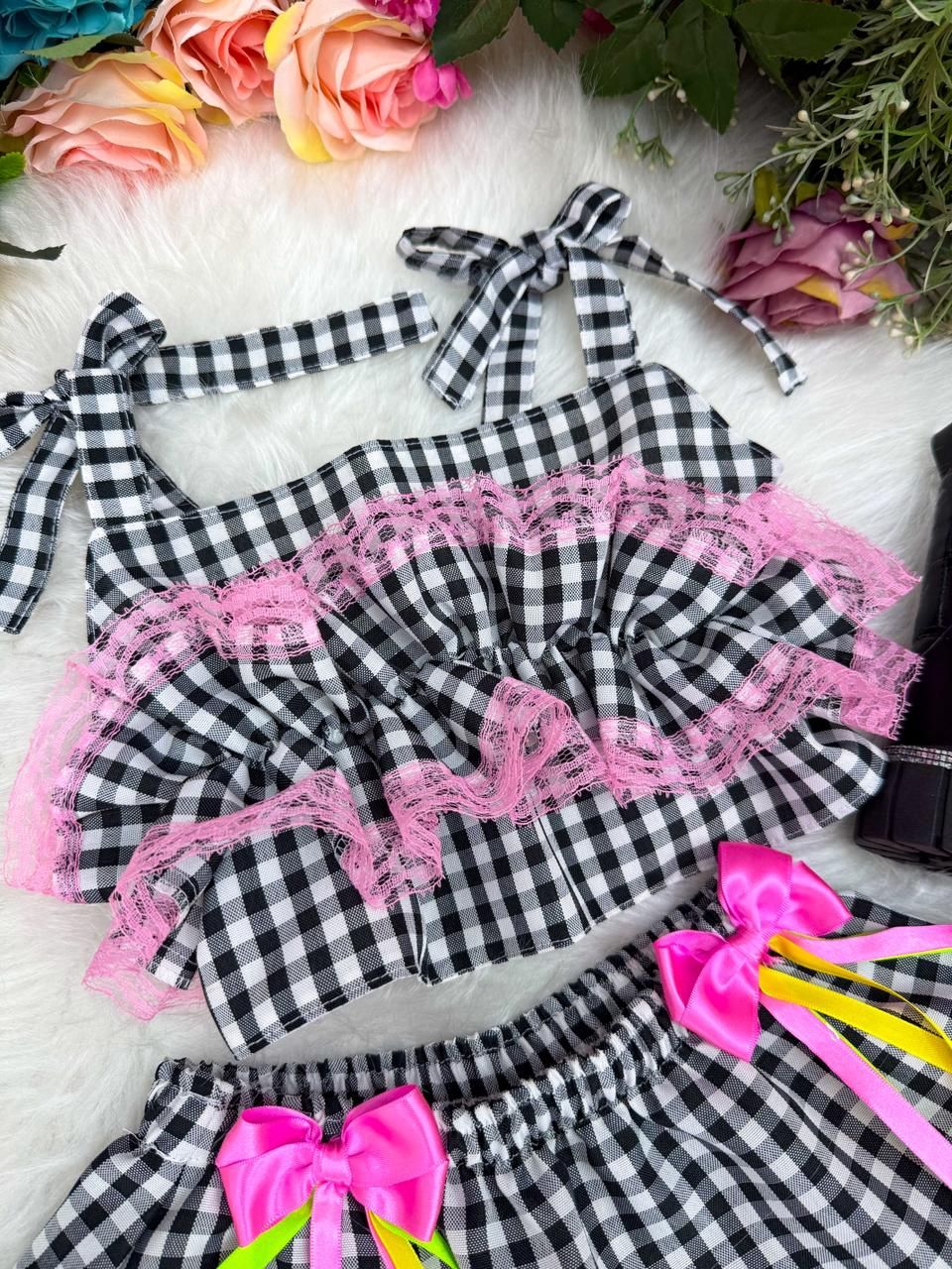 Conjunto Junino Banana Club Luxo Charme do Arraiá Preto - Estilo Delicado para o Dia a Dia | Bebeloo Kids