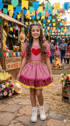 Conjunto Junino Banana Club Luxo Luana Vermelho - Estilo Delicado para o Dia a Dia | Bebeloo Kids