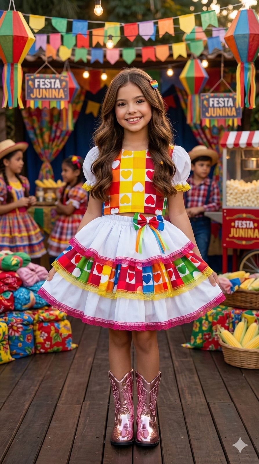 Conjunto Junino Banana Club Luxo Noiva/Noivinha Branco - Estilo Delicado para o Dia a Dia | Bebeloo Kids