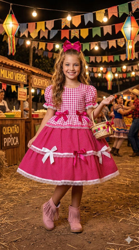 Vestido Junino Mimadine Luxo Stefanny Pink - Leveza e Elegância para Meninas | Bebeloo Kids