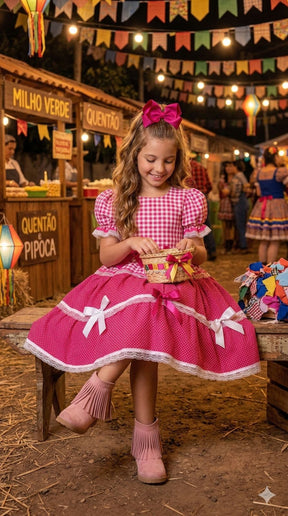 Vestido Junino Mimadine Luxo Stefanny Pink - Leveza e Elegância para Meninas | Bebeloo Kids