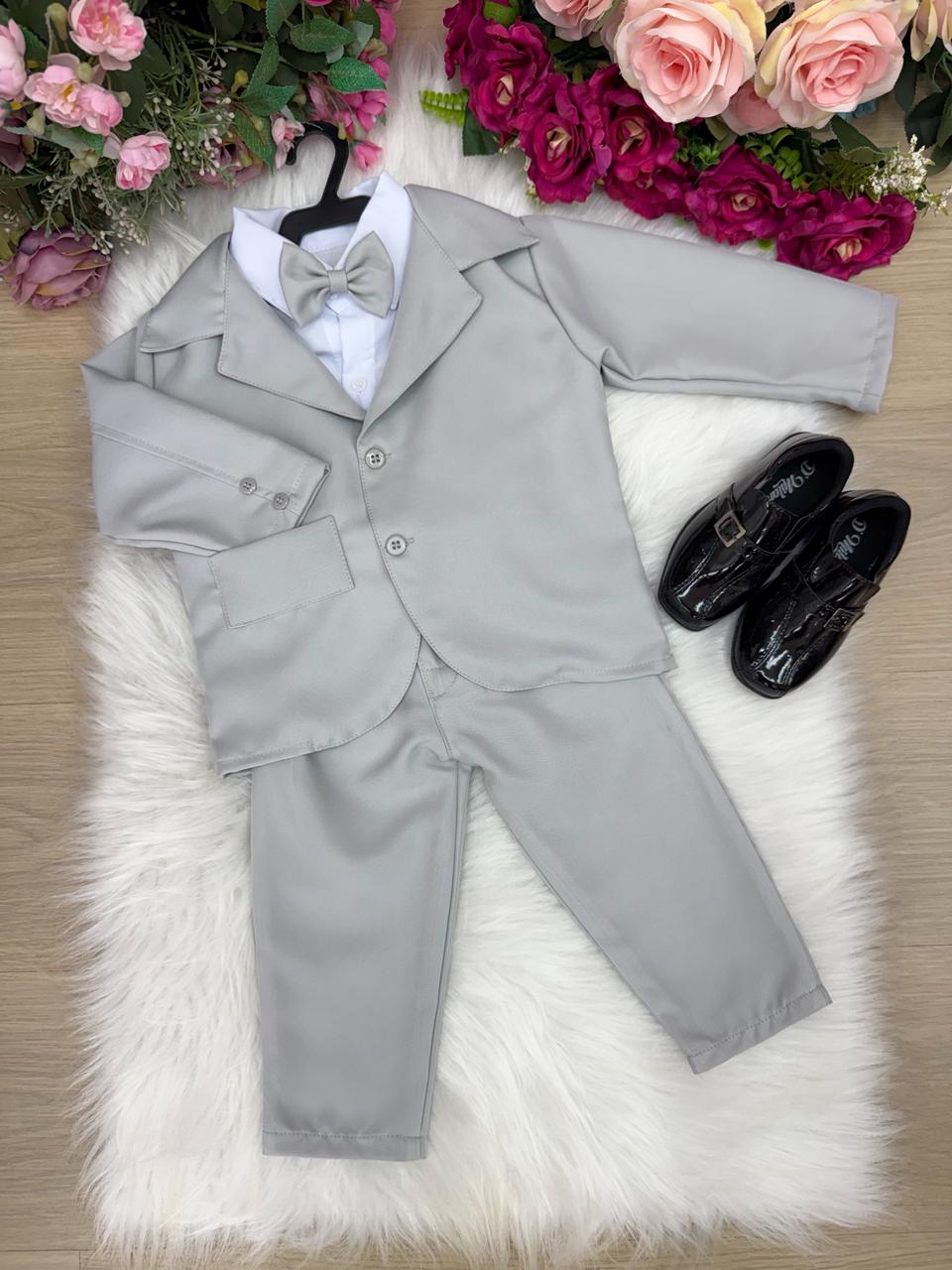 Conjunto Social Miss Cherry Jorge Terno Cinza Claro - Estilo Delicado para o Dia a Dia | Bebeloo Kids