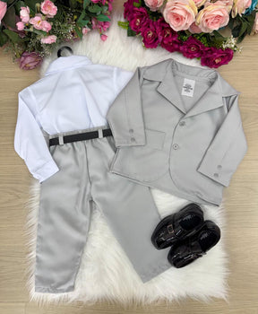 Conjunto Social Miss Cherry Jorge Terno Cinza Claro - Estilo Delicado para o Dia a Dia | Bebeloo Kids