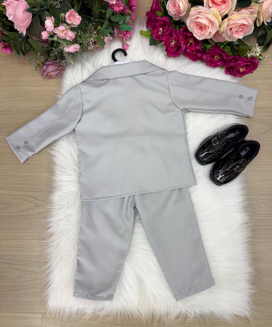 Conjunto Social Miss Cherry Jorge Terno Cinza Claro - Estilo Delicado para o Dia a Dia | Bebeloo Kids