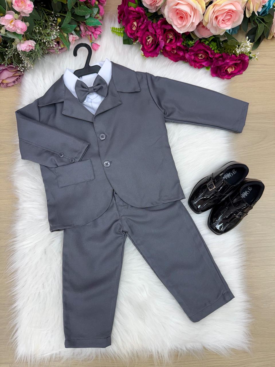 Conjunto Social Miss Cherry Jorge Terno Cinza Grafite - Estilo Delicado para o Dia a Dia | Bebeloo Kids