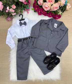 Conjunto Social Miss Cherry Jorge Terno Cinza Grafite - Estilo Delicado para o Dia a Dia | Bebeloo Kids
