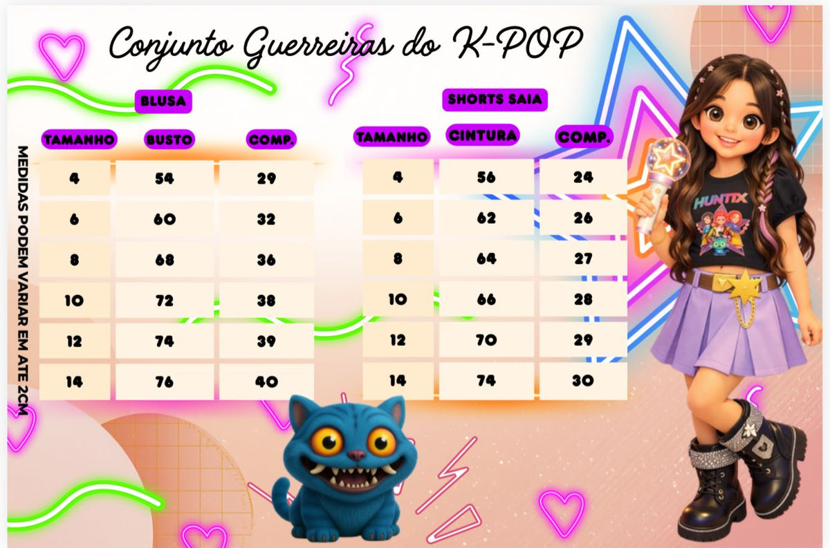 Conjunto Blogueirinha Temático Guerreiras do K-Pop - Estilo Delicado para o Dia a Dia | Bebeloo Kids