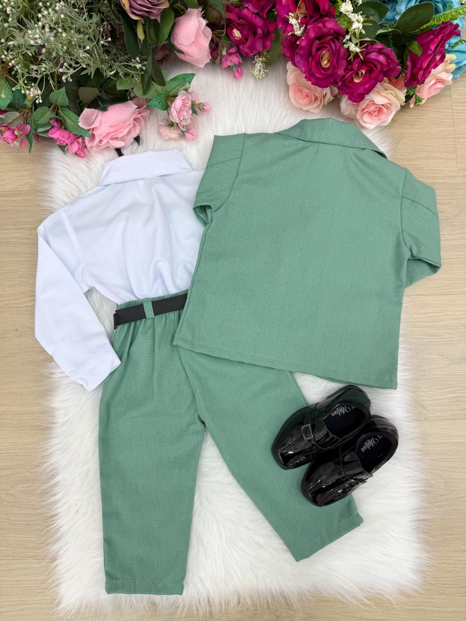 Conjunto Social Miss Cherry Terno Pedro Verde - Estilo Delicado para o Dia a Dia | Bebeloo Kids