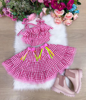 Conjunto Junino Banana Club Luxo Charme do Arraiá Rosa - Estilo Delicado para o Dia a Dia | Bebeloo Kids