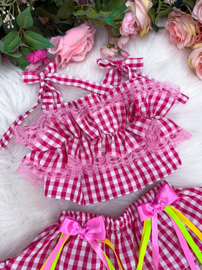 Conjunto Junino Banana Club Luxo Charme do Arraiá Rosa - Estilo Delicado para o Dia a Dia | Bebeloo Kids