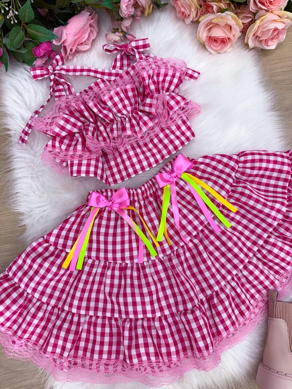 Conjunto Junino Banana Club Luxo Charme do Arraiá Rosa - Estilo Delicado para o Dia a Dia | Bebeloo Kids
