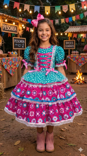 Vestido Bella Child Junino Arraiá Encanto do Interior Verde - Leveza e Elegância para Meninas | Bebeloo Kids