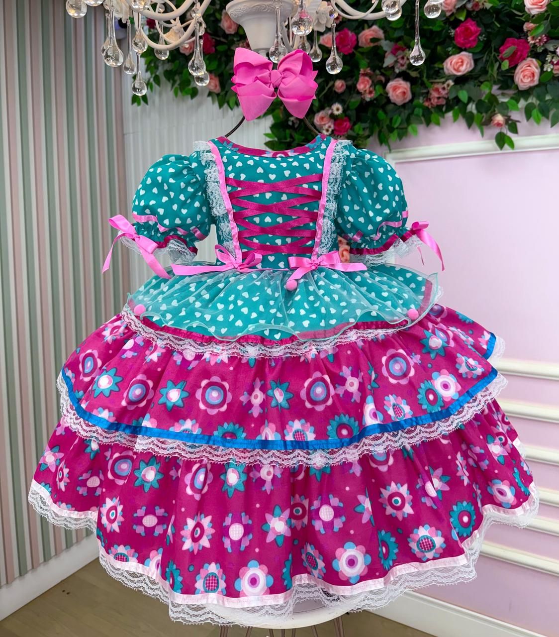 Vestido Bella Child Junino Arraiá Encanto do Interior Verde - Leveza e Elegância para Meninas | Bebeloo Kids