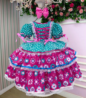 Vestido Bella Child Junino Arraiá Encanto do Interior Verde - Leveza e Elegância para Meninas | Bebeloo Kids