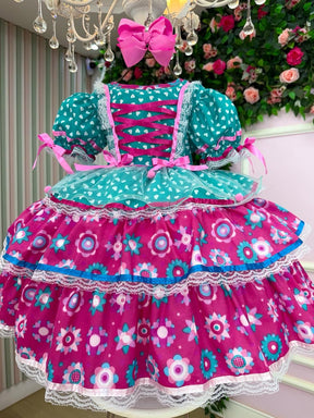 Vestido Bella Child Junino Arraiá Encanto do Interior Verde - Leveza e Elegância para Meninas | Bebeloo Kids