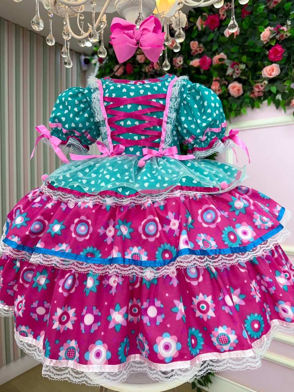 Vestido Bella Child Junino Arraiá Encanto do Interior Verde - Leveza e Elegância para Meninas | Bebeloo Kids