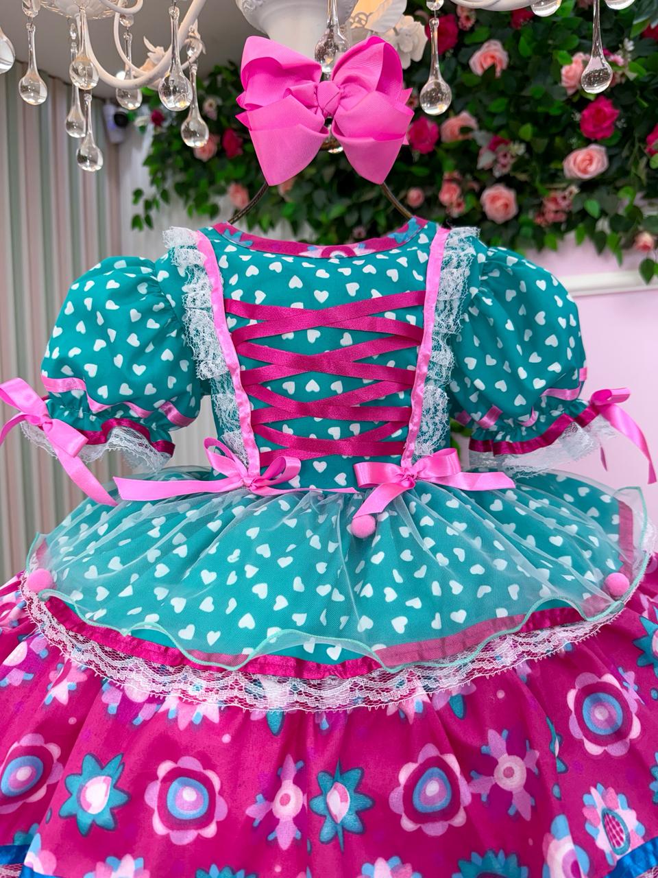 Vestido Bella Child Junino Arraiá Encanto do Interior Verde - Leveza e Elegância para Meninas | Bebeloo Kids