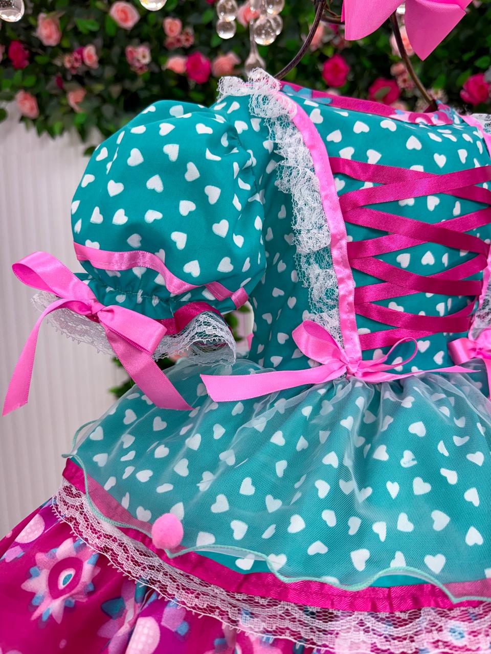 Vestido Bella Child Junino Arraiá Encanto do Interior Verde - Leveza e Elegância para Meninas | Bebeloo Kids