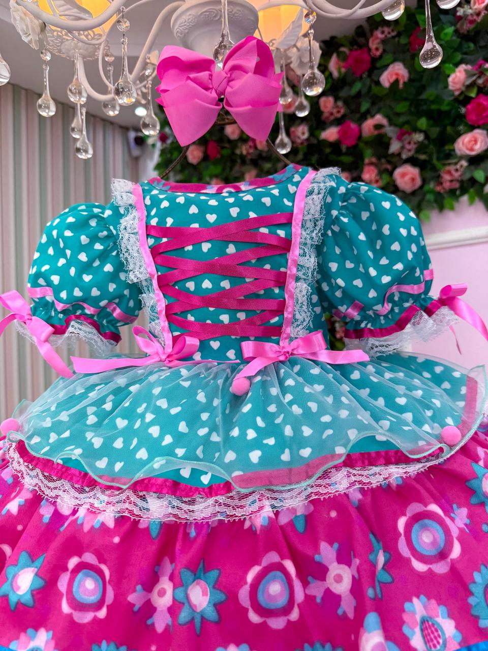 Vestido Bella Child Junino Arraiá Encanto do Interior Verde - Leveza e Elegância para Meninas | Bebeloo Kids