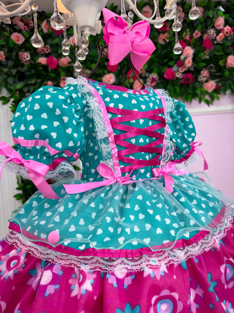 Vestido Bella Child Junino Arraiá Encanto do Interior Verde - Leveza e Elegância para Meninas | Bebeloo Kids