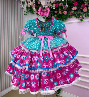 Vestido Bella Child Junino Arraiá Encanto do Interior Verde - Leveza e Elegância para Meninas | Bebeloo Kids