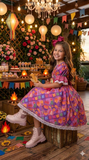 Vestido Marie Junino Luxo Luz da Fogueira - Leveza e Elegância para Meninas | Bebeloo Kids