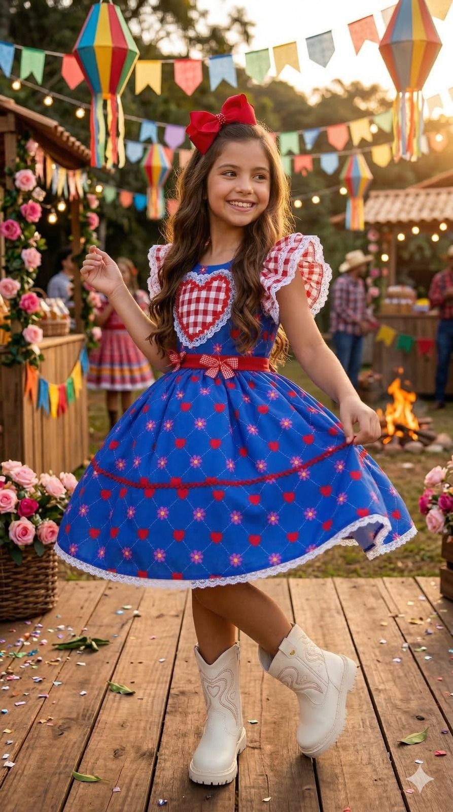 Vestido Mini Miss Junino Sertão Amor Caipira Azul Royal - Leveza e Elegância para Meninas | Bebeloo Kids