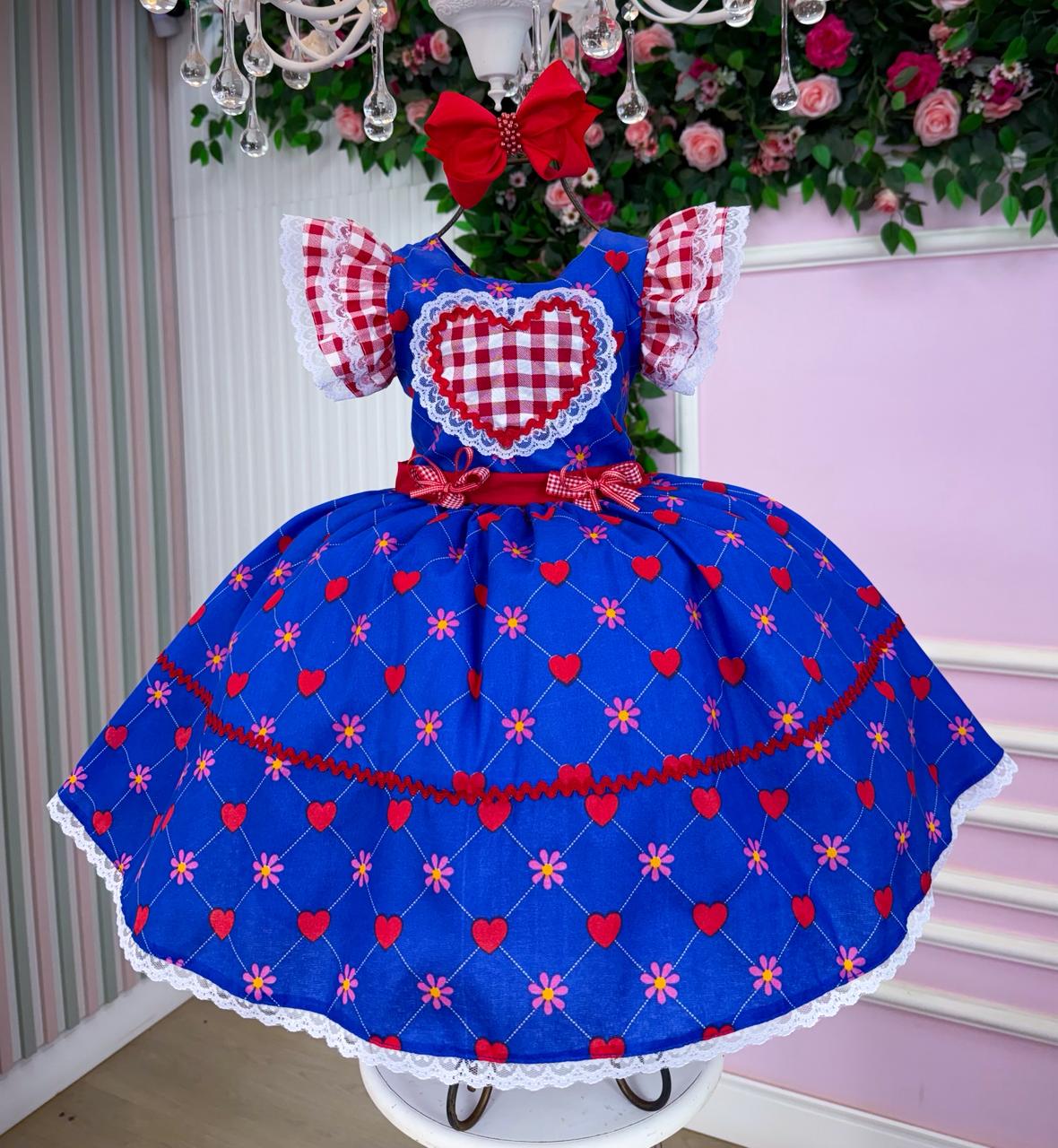 Vestido Mini Miss Junino Sertão Amor Caipira Azul Royal - Leveza e Elegância para Meninas | Bebeloo Kids
