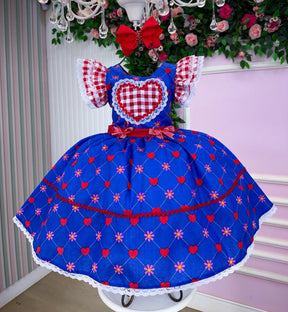Vestido Mini Miss Junino Sertão Amor Caipira Azul Royal - Leveza e Elegância para Meninas | Bebeloo Kids