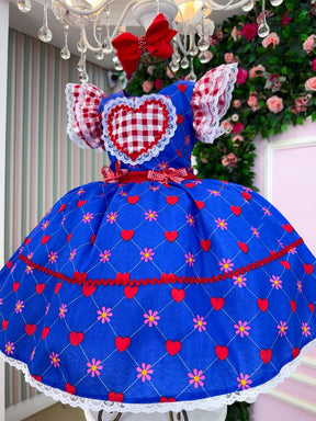 Vestido Mini Miss Junino Sertão Amor Caipira Azul Royal - Leveza e Elegância para Meninas | Bebeloo Kids